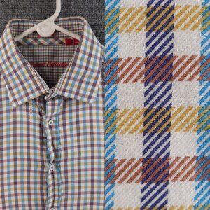 Report Collection Men Button Up Shirt Colorful Check XL Long Sleeve Woven Adult